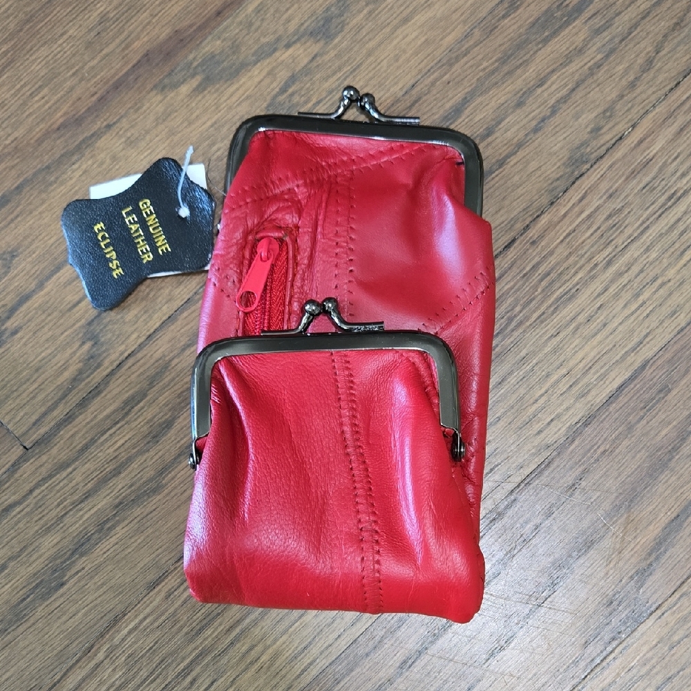 Red Leather Coin Purse Set